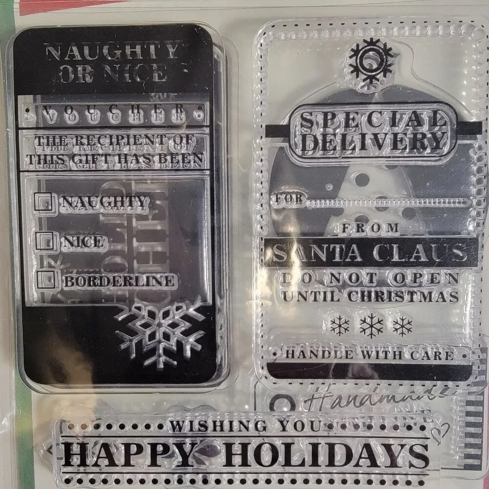 Inkadinkado Christmas TAGS & WISHES Clear Cling Stamp Set of 17 #99499 NEW